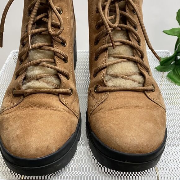 EILEEN FISHER Women Calm Tan Suede Shearling Platform lug‎ Sole Hiker Bootie 7.5 - Picture 8 of 13